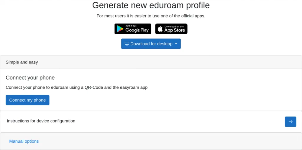 New eduroam profile page