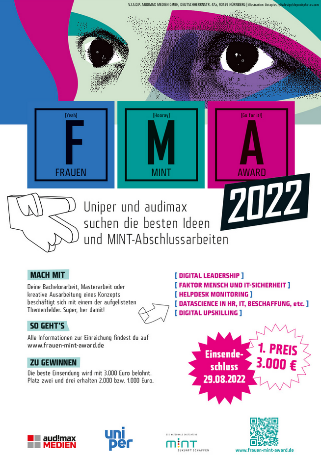 Ausschreibung Frauen-MINT-Award 2022 / noch bis 29.8. teilnehmen (BA, MA, kreative Hausarbeit)